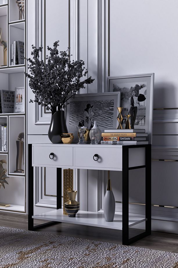 Çift Çekmeceli Raflı Metal Ayaklı  Modern Dresuar - 1