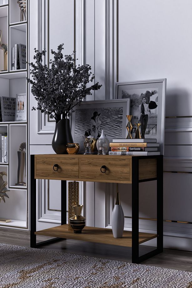 Çift Çekmeceli Raflı Metal Ayaklı  Modern Dresuar - 1