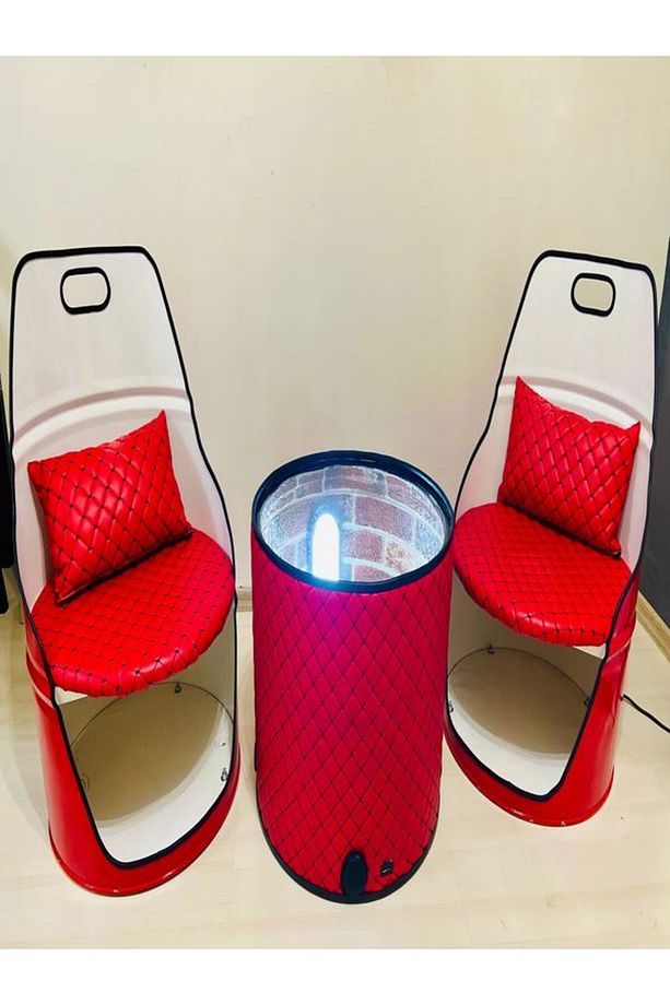 Bluetooth Hoparlörlü Varil Koltuk 2 Tekli 1 Sehpa Bahçe Takımı - 6