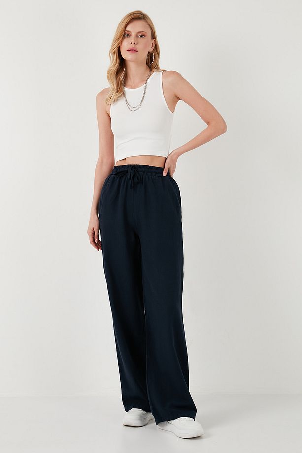Pamuklu Relaxed Fit Yüksek Bel Bol Paça Pantolon Pantolon 668yp5118 - 4