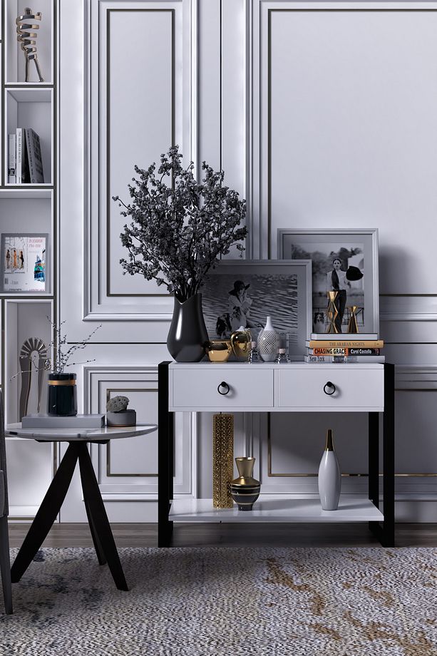 Çift Çekmeceli Raflı Metal Ayaklı  Modern Dresuar - 3