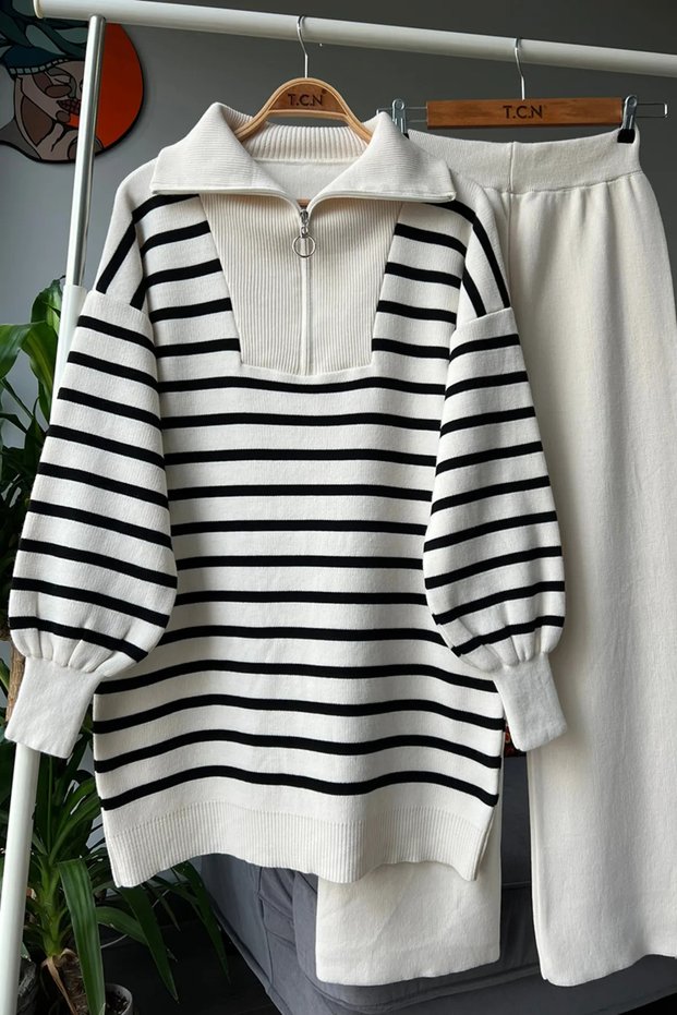 Striped Thick Knitted Knitwear Set