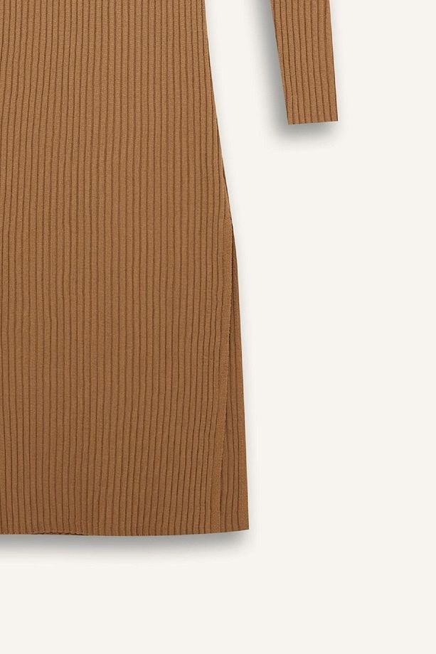 Fitted Vücudu Saran Yarım Balıkçı Yaka Basic Düz Uzun Kollu Triko Elbise D9720AX24WN - 8