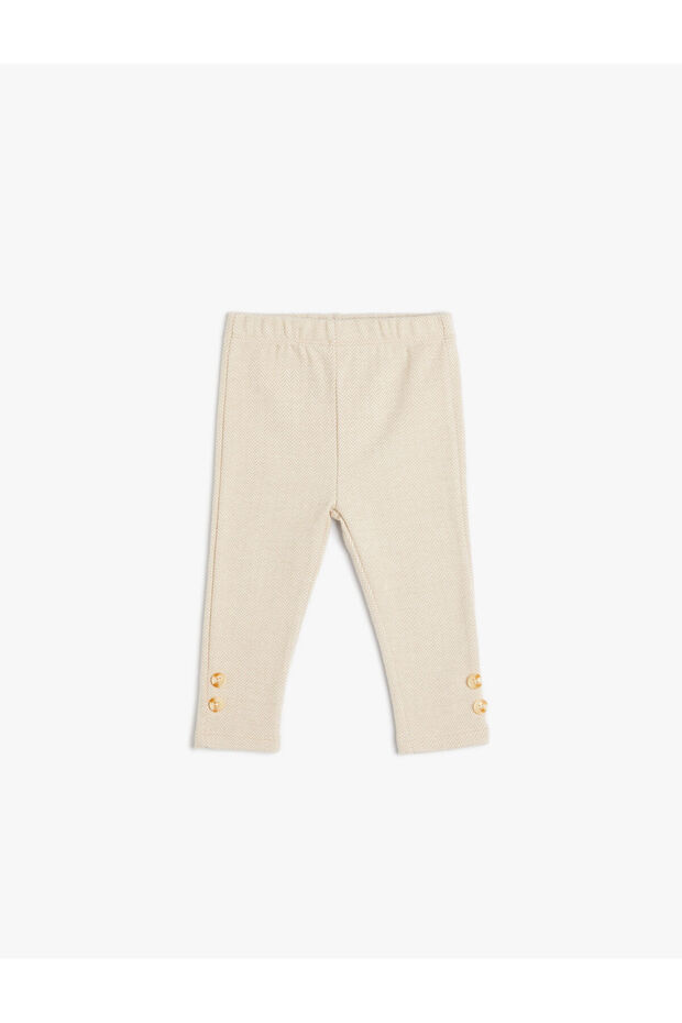 Tights Button Detailed Soft Textured Elastic Waist