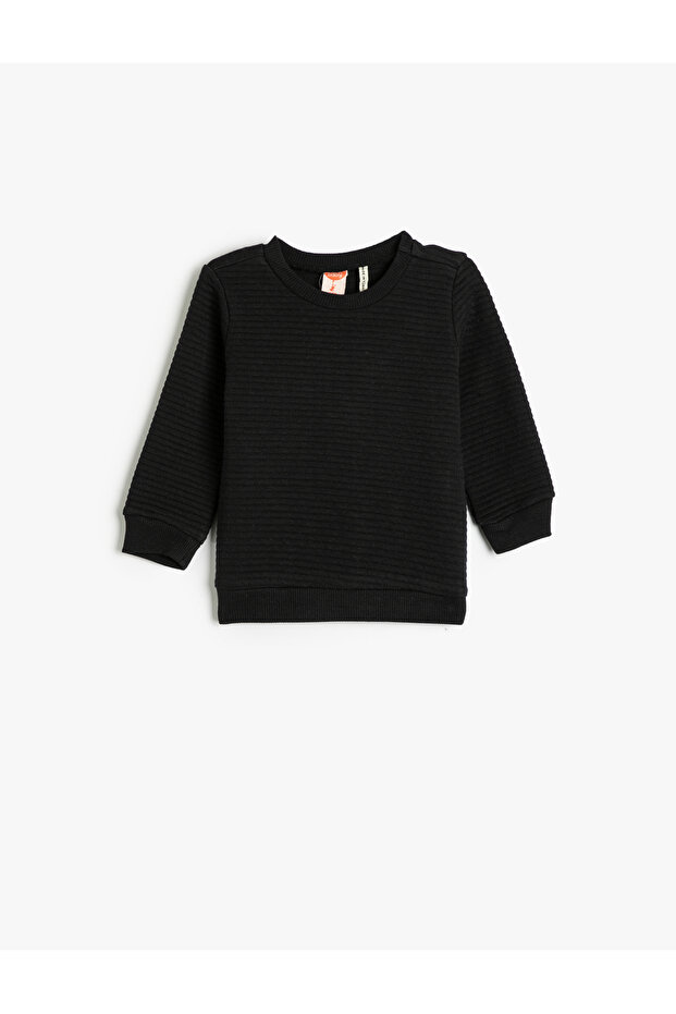 Basic Sweatshirt Textured Crew Neck Cotton