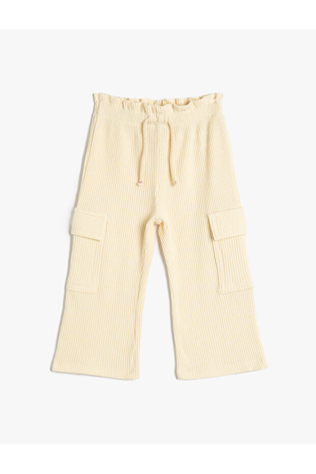 Sweatpants with Cargo Pocket Tie Waist Textured Wide Legs