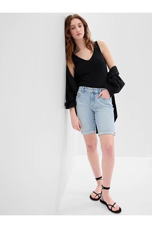 Kadın Açık Mavi Denim Şort - 1