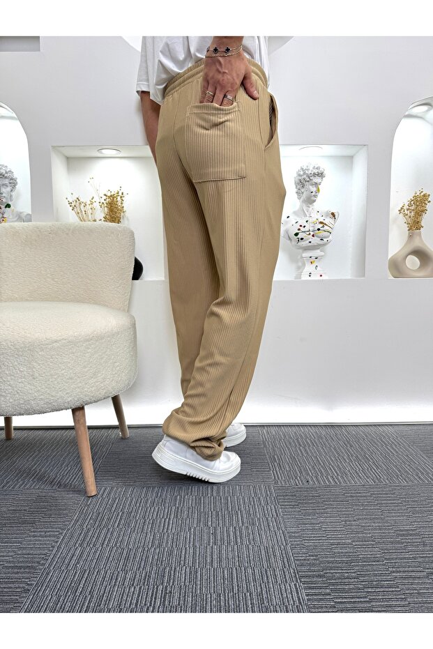 Bej Giesto Dokulu Baggy Eşofman - 5