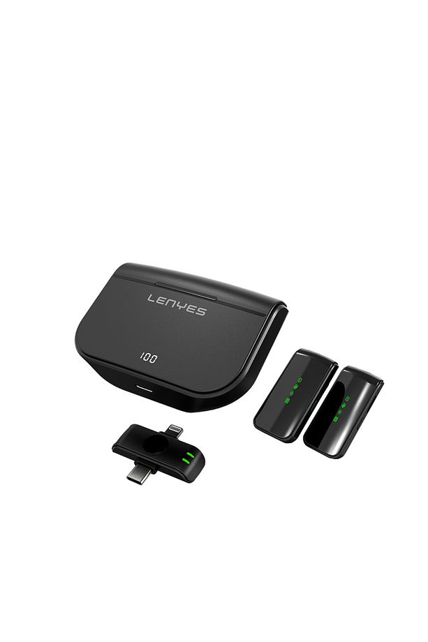LM203 2in1 Type-C ve Lightning Portlu Kablosuz Yaka Mikrofonu Siyah - 2