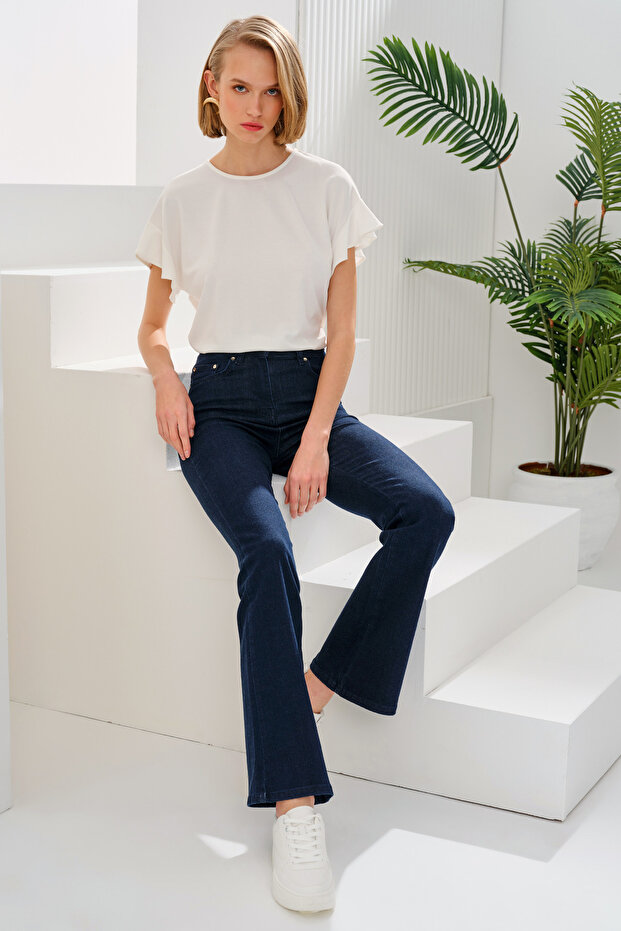 İspanyol Paça Denim Pantolon - 1