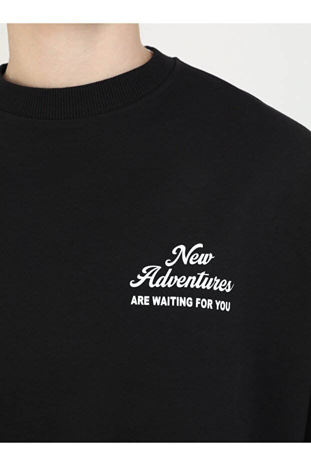 Baskı Detaylı Oversize Sweatshirt - Siyah - - 5