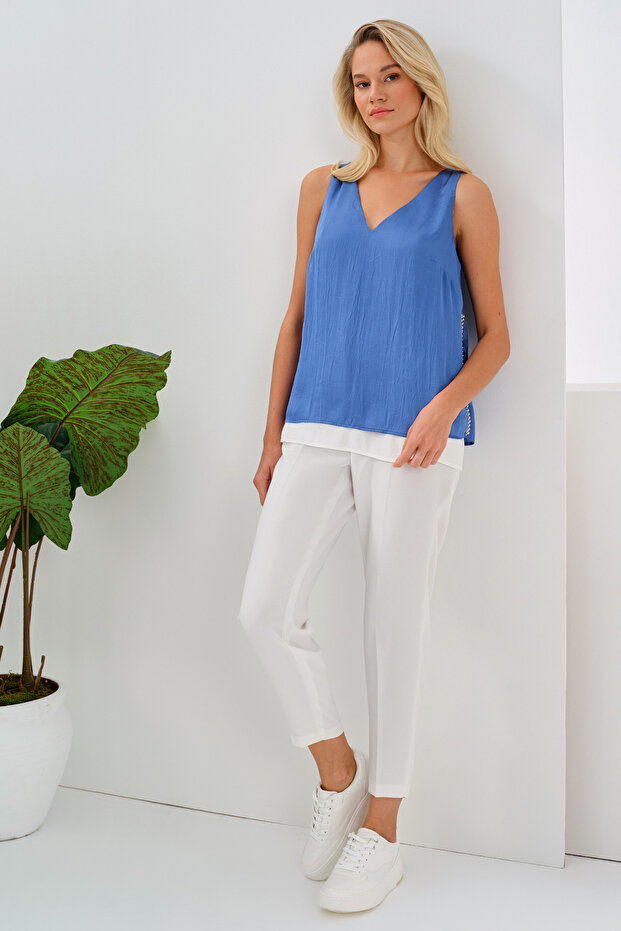 Çift Kat Saten Bluz - 1