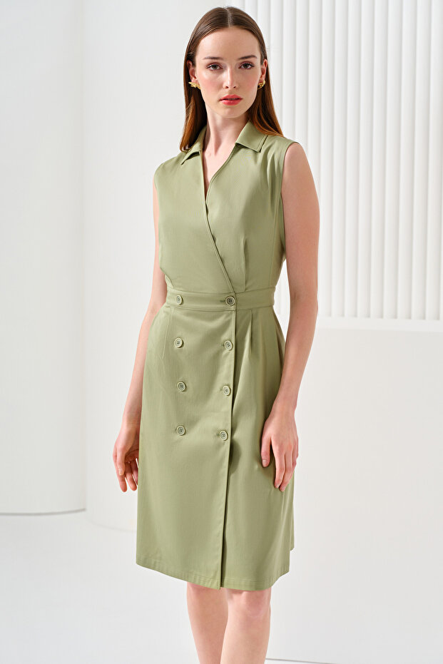 Düğmeli Kruvaze Elbise - 1