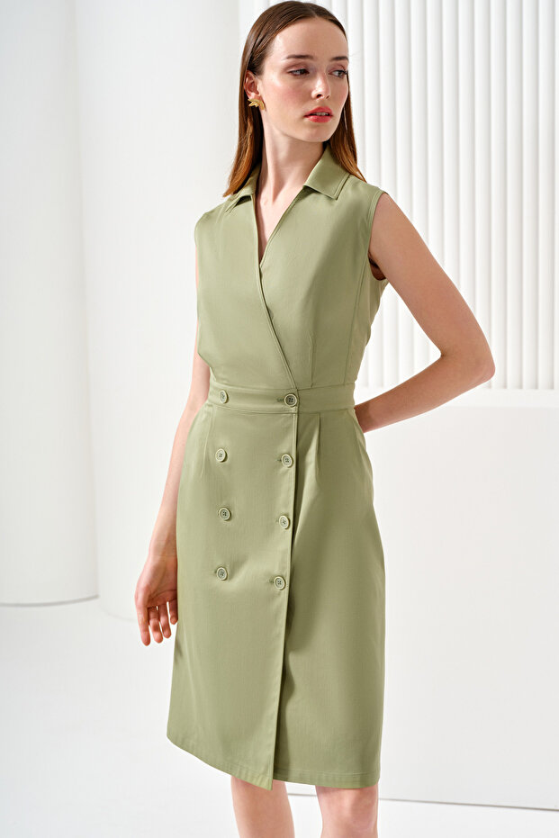 Düğmeli Kruvaze Elbise - 3