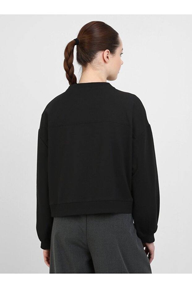 Baskı Detaylı Oversize Sweatshirt - Siyah - - 4