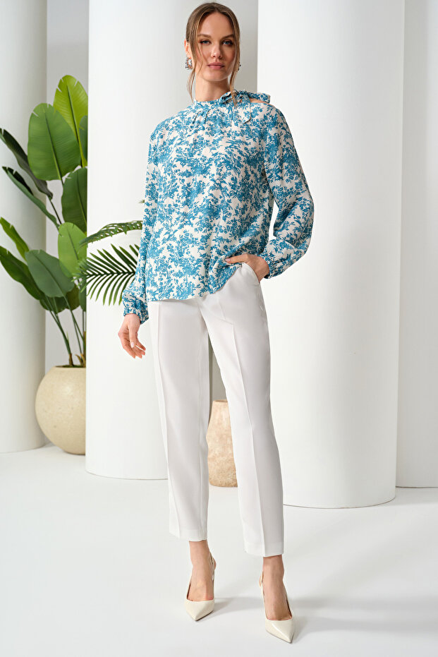 Off-Shoulder Floral Blouse - 1