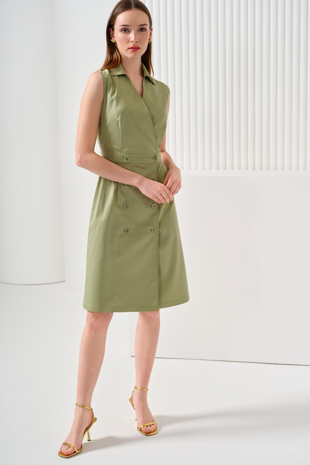 Düğmeli Kruvaze Elbise - 2