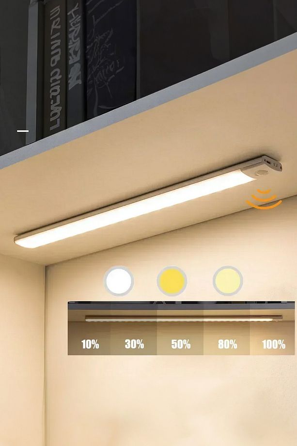 Akıllı Hareket Sensörlü 3 Işık Modlu Lamba Dolap Mutfak Işığı - 40 Led - 40 Cm Usbli-Şarj - 1