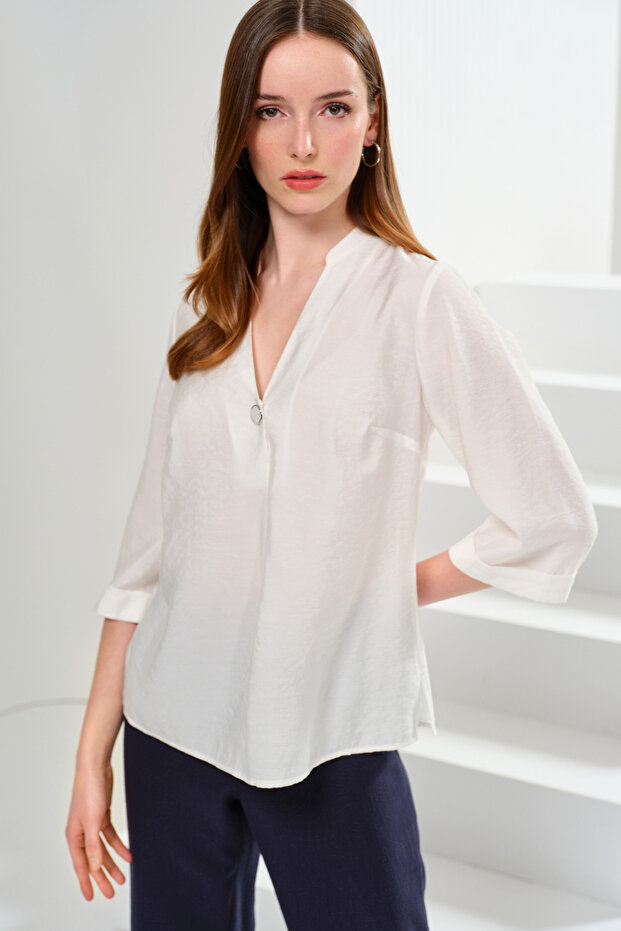 Three Quarter Sleeve Buttoned Blouse - 1
