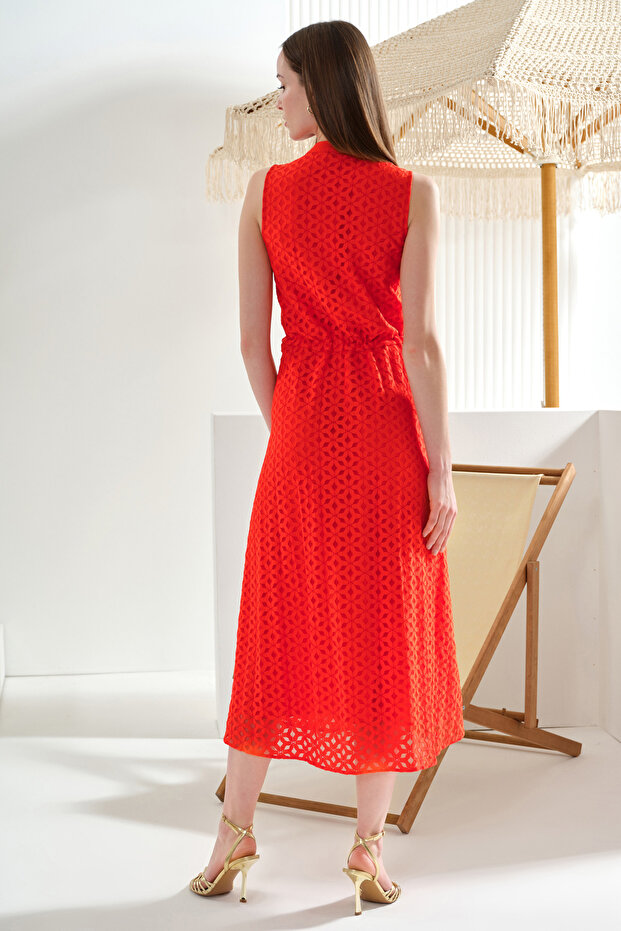 Dokulu Midi Boy Elbise - 4