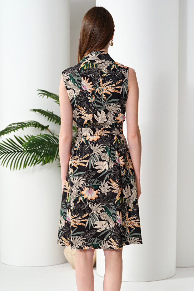 Düğmeli Kruvaze Elbise - 4