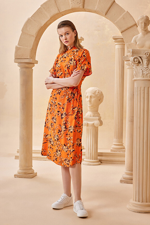 Dik Yaka Midi Boy Elbise - 1