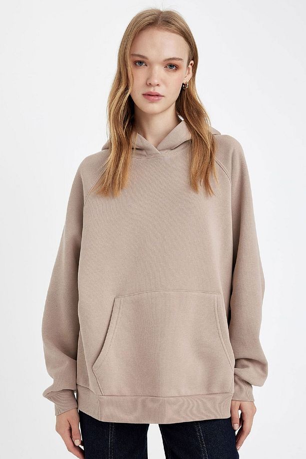 Oversize Geniş Kalıp Kapüşonlu Kanguru Cepli Kalın Basic Düz Sweatshirt C7805ax24wn - 1