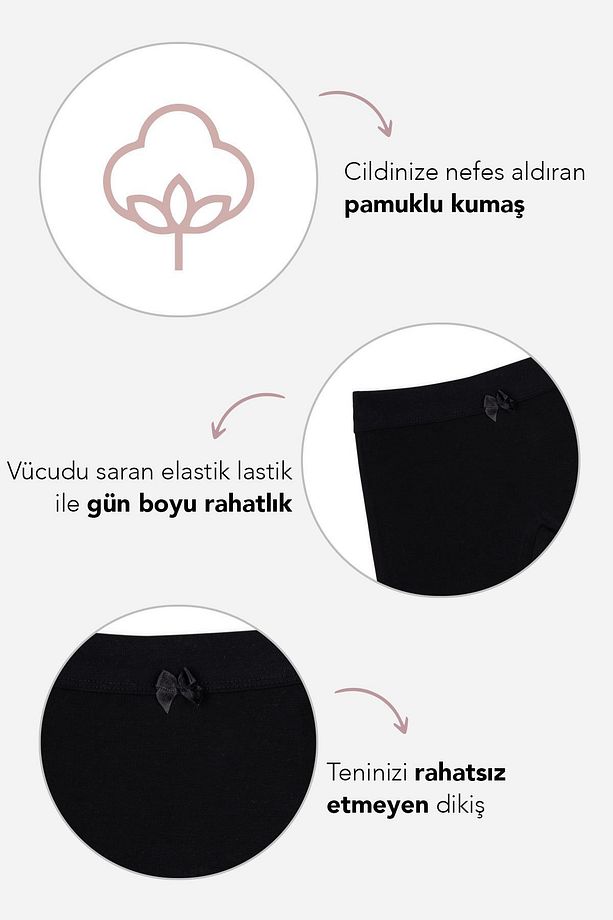 Kız Çocuk Pamuklu Likralı Düz Boxer Şort 3'lü Paket Siyah - 5