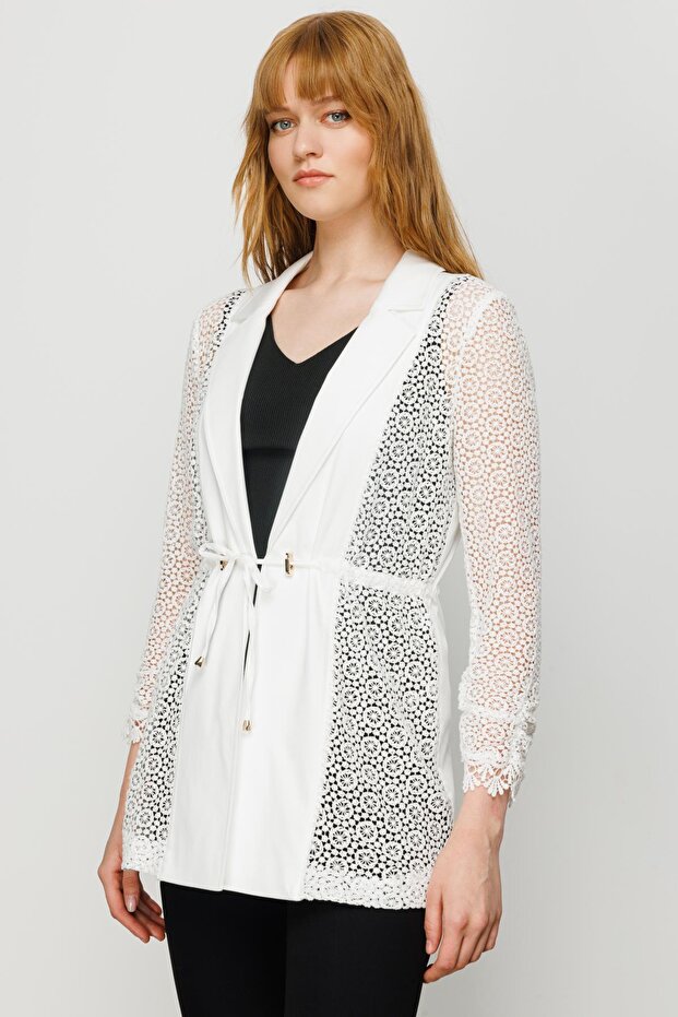 Dantel Işlemeli Ceket Ekru - 2