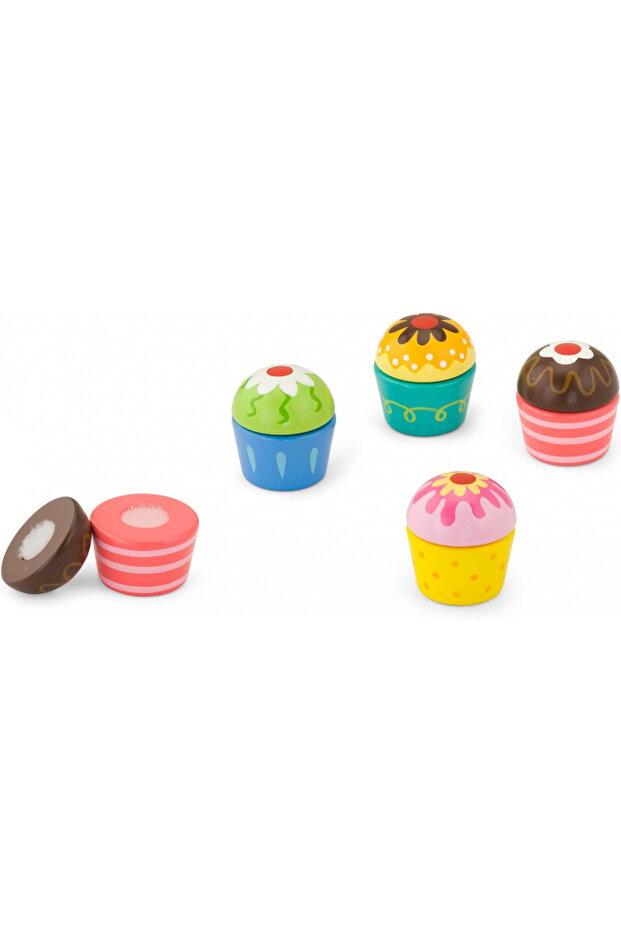 Mix and Match Wooden Cupcakes - Childrens Pretend Play Food Kitchen Toy - 2