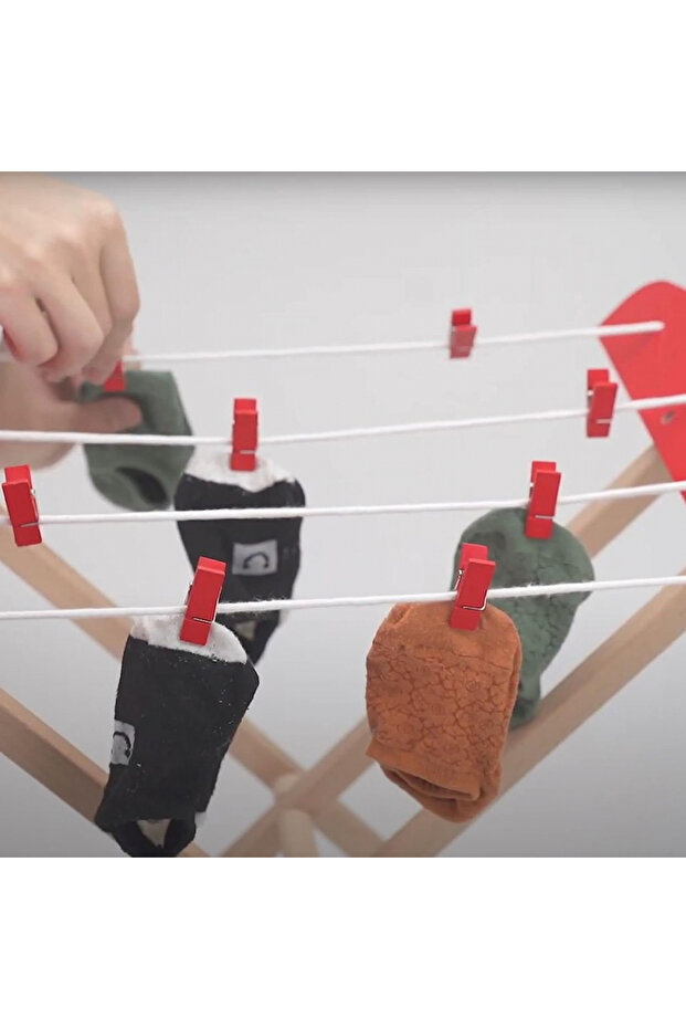 Pretend Play Wooden Clothes Horse for Kids Ages 3+ Years - 2