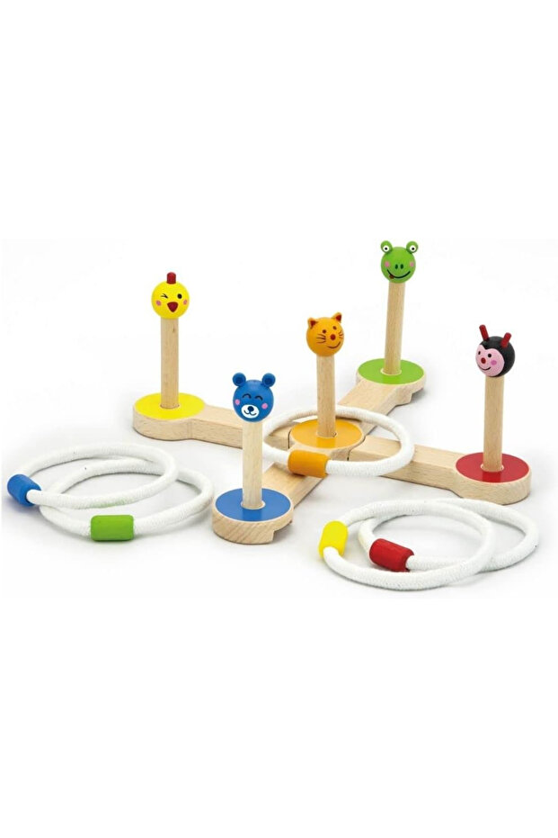 Wooden Ring Tossing Animals Toy for Kids Ages 3+ Years, Multicolored - 3
