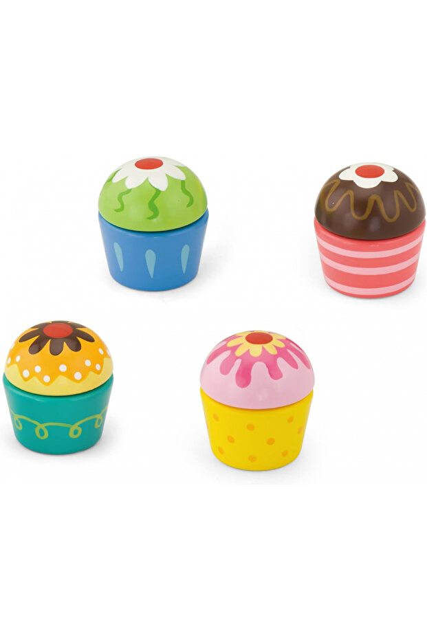 Mix and Match Wooden Cupcakes - Childrens Pretend Play Food Kitchen Toy - 3