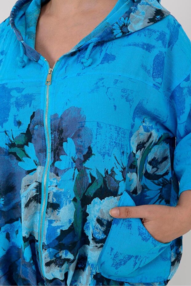 24362 Spring Flower Patterned Linen Jacket - 5