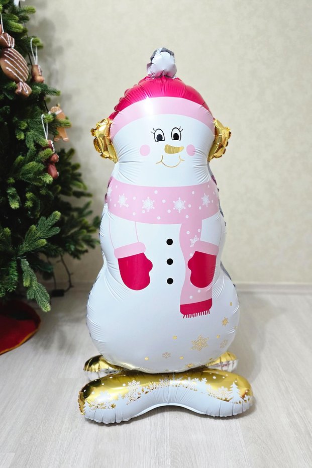 Pink Gold Detailed Snowman Foil Balloon Feet Cute Snowman Balloon 120cm