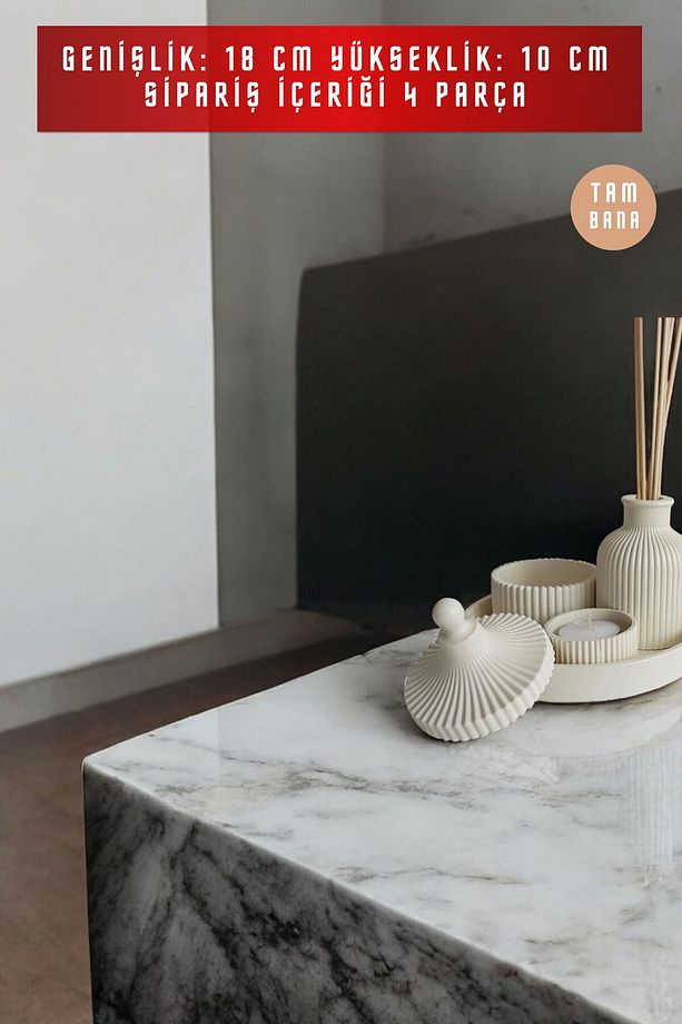 Krem Sunumluk Takı Tabağı Dekoratif Tepsi Obje Seti 4 Parça Model 1032 - 3