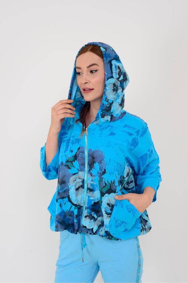 24362 Spring Flower Patterned Linen Jacket - 2