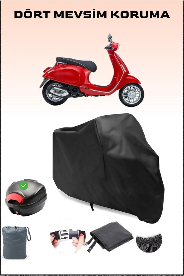 Black Piaggio Vespa 150 Rear Bag Compatible Motorcycle Tarpaulin Waterproof Durable Fabric