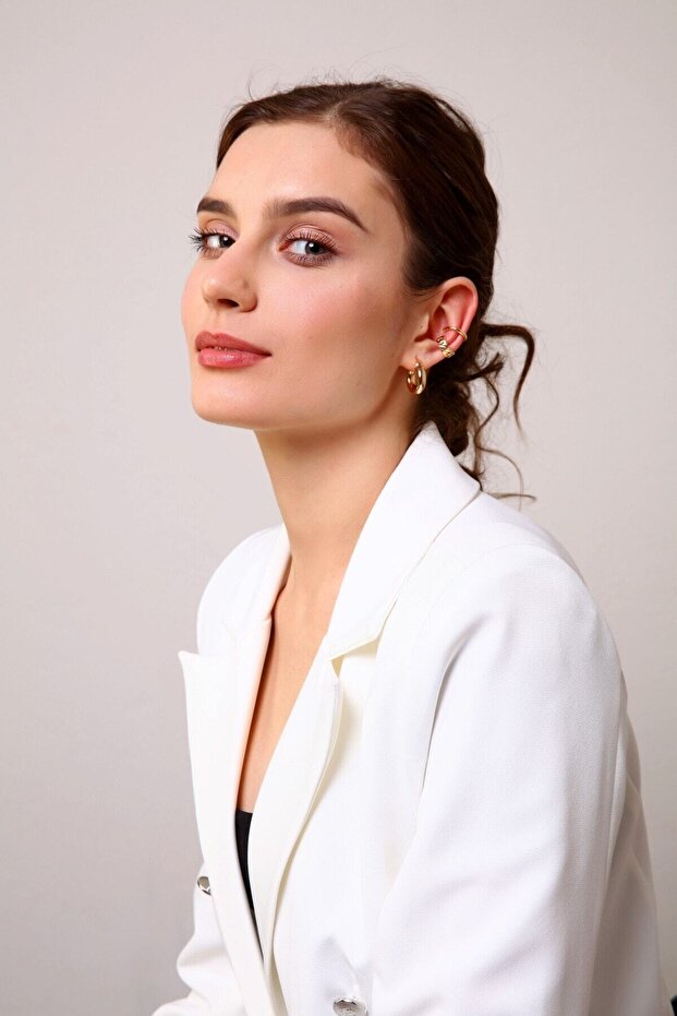 Gold Renk Zincir&basic 2'li Earcuff - 4