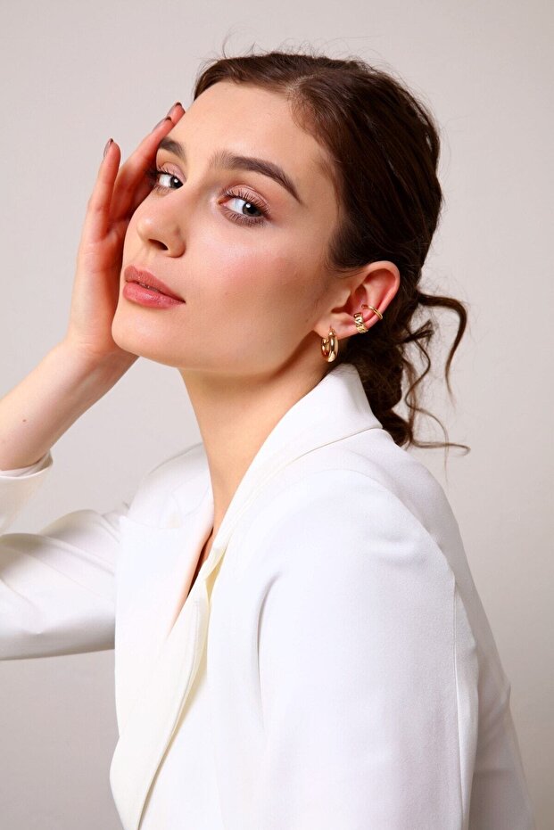 Gold Renk Zincir&basic 2'li Earcuff - 6