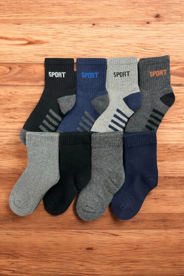 8 Pairs of Toe Seamless Sport Patterned Winter Thick Towel Children's Socks
