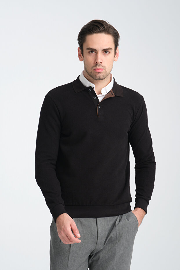 سويت شيرت رجالي شتوي ذو قصة عادية وياقة بولو - 1