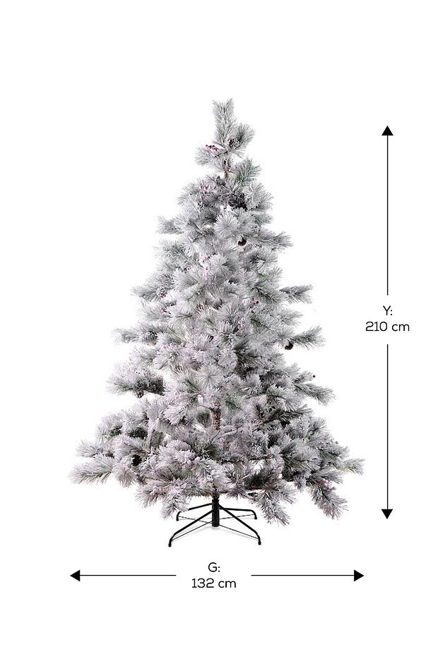 New Year Yılbaşı Karlı Kozalak ve Çiçekli Çam Ağacı 1030 Dal 210 cm - 2