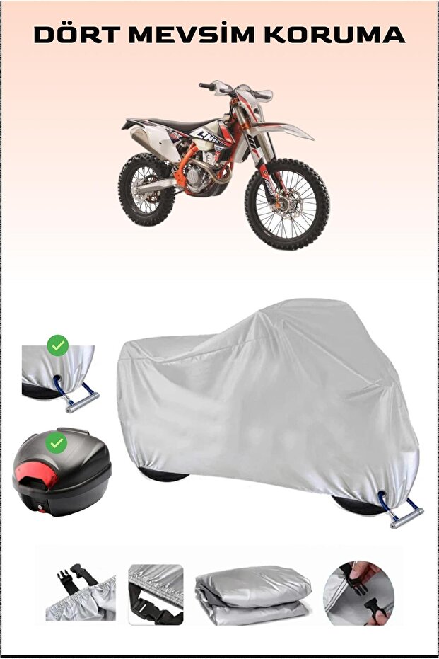 Rear Bag and Lock Compatible Grey Motorcycle Tarpaulin for Ktm 350 Exc-F Six Days, Secure