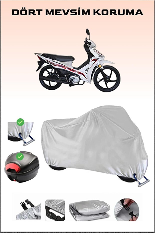 Rear Bag and Lock Compatible Gray Motorcycle Tarpaulin for Kuba Reiz 50, Secure