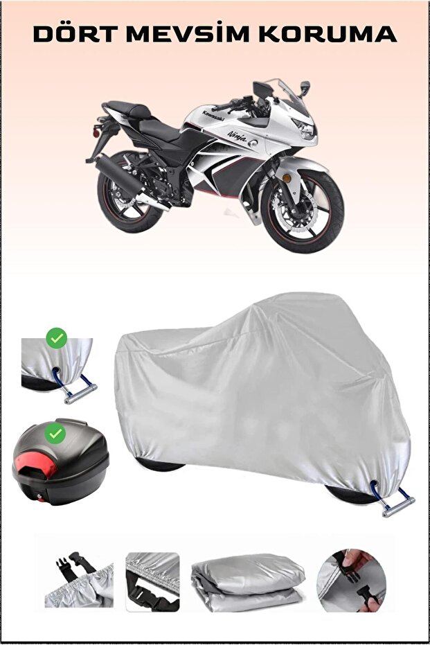 Rear Bag and Lock Compatible Gray Motorcycle Tarpaulin for Kawasaki Ninja 250R, Safe