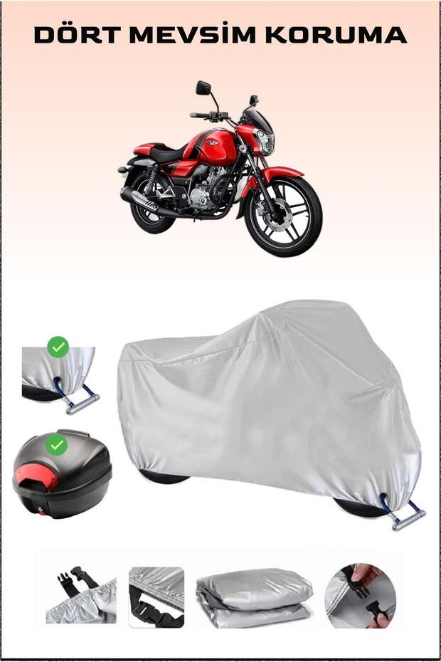 Gray Motorcycle Tarpaulin for Bajaj V 15 - Rear Bag and Lock Compatible, Safe