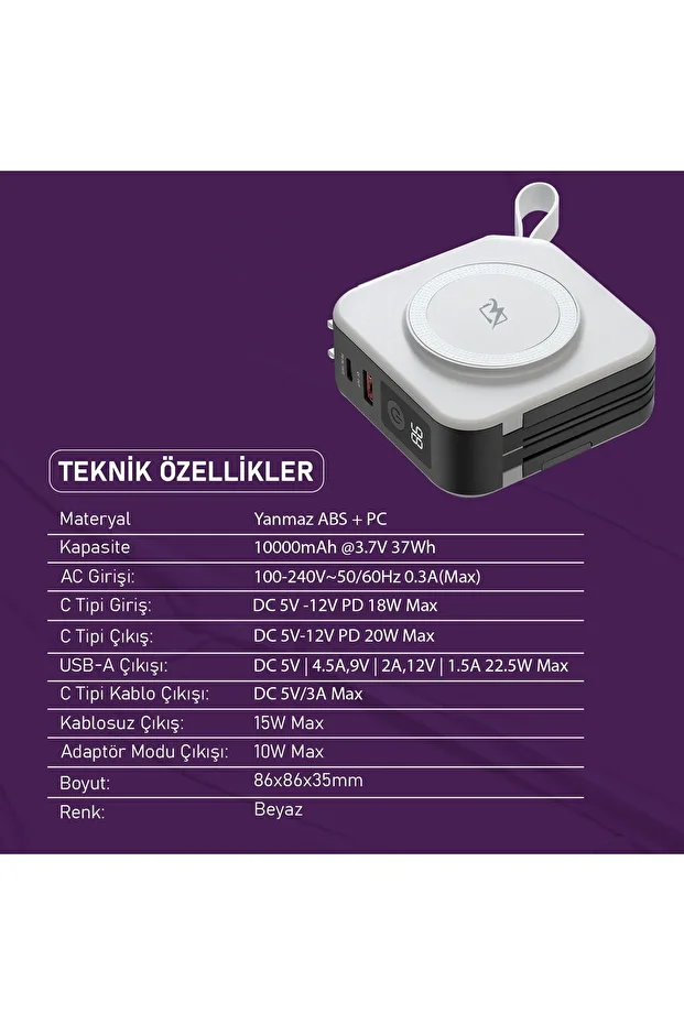 Pars Power Tripmax PRS-M001B Gan Adaptörlü Power Bank (Beyaz) - 4