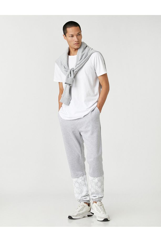 Basic Jogger Eşofman Altı Beli Bağcıklı Çiçek Baskılı Şardonlu - 2