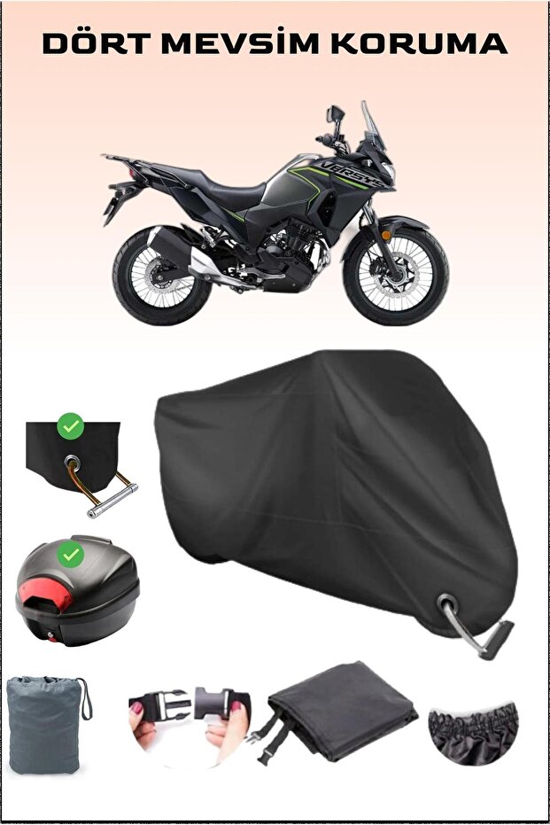Black Rear Bag and Lock Compatible Motorcycle Tarpaulin for Kawasaki Versys X300, Safe